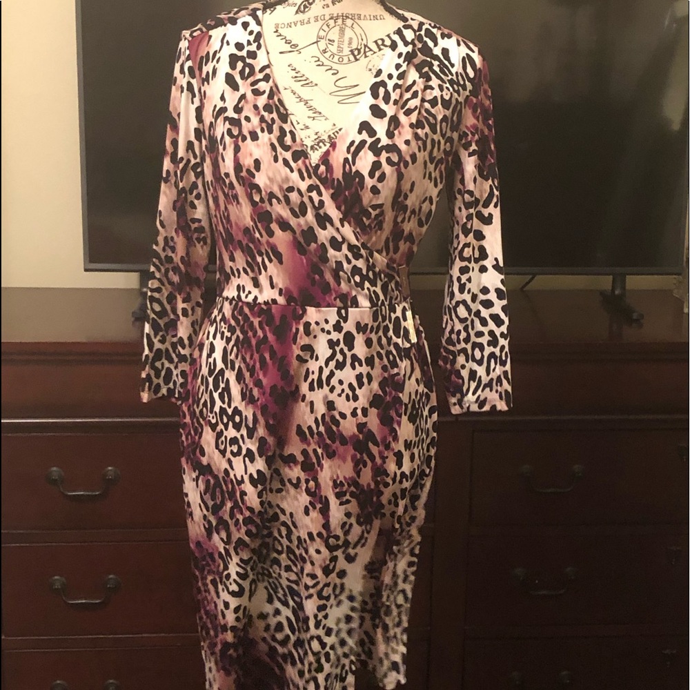 Calvin Klein wrap animal print dress